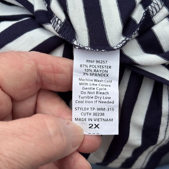 Per Seption Women Navy White Striped Top 2X Openwork Sleeves Nautical Tee NEW - Picture 8 of 13